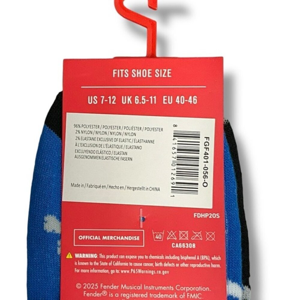 Fender Guitar Casual Socks 2 Pair Set Black Blue Adult Unisex Men 7-12 One Size - Picture 4 of 16